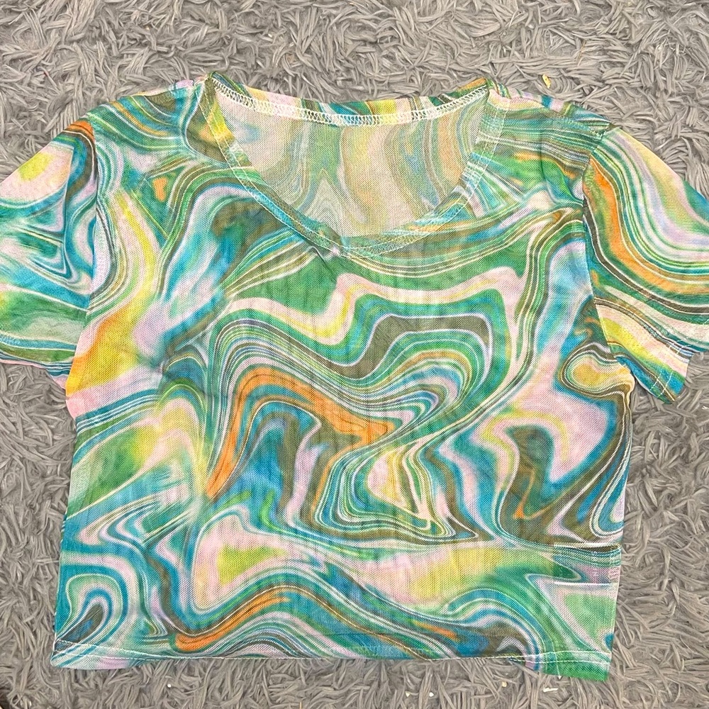 Green mesh crop top